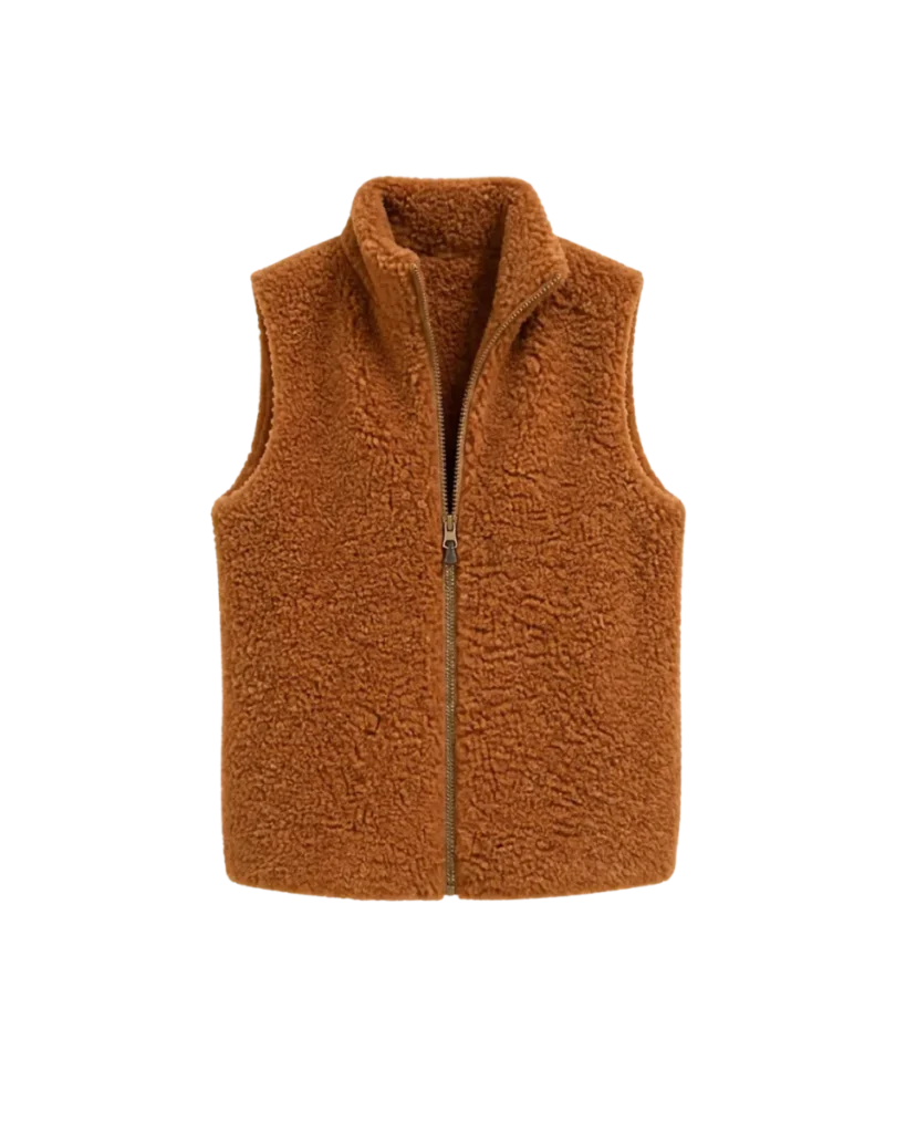 Rostbraune Teddy-Wollweste Skylar von Lana Organic im Western-Stil