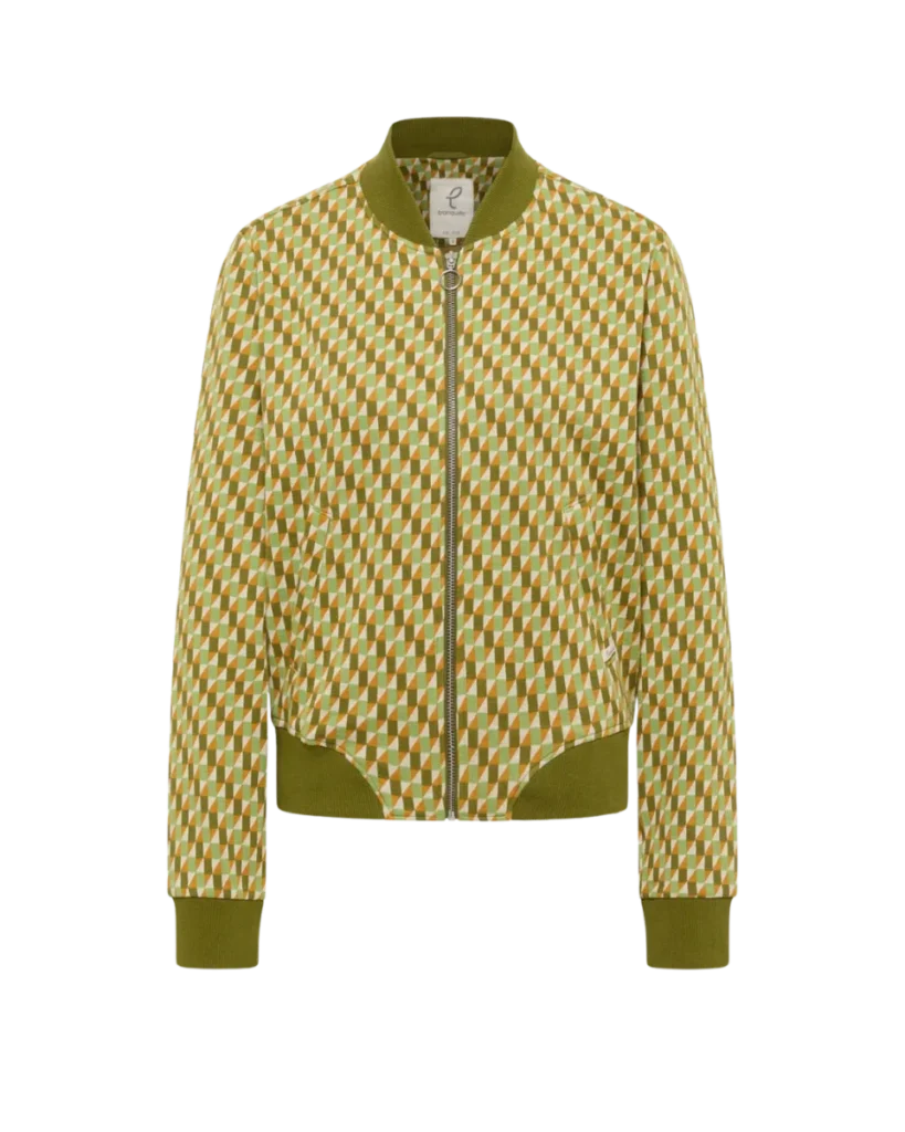Gemusterte Blousonjacke Bimbaa in Senfgelb und Olivgrün von Tranquillo aus Biobaumwolle
