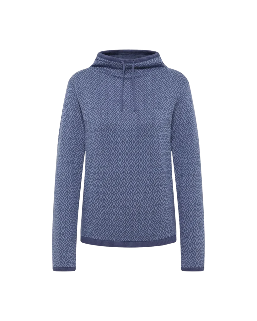 Blauer Strick-Pullover Amandaa mit Stehkragen und Herzmuster von Tranquillo