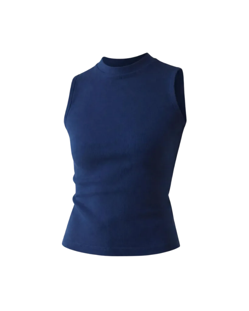 Ärmelloses Mock-Top in Dunkelblau von Honest Basics aus Bio- und Recyclingbaumwolle