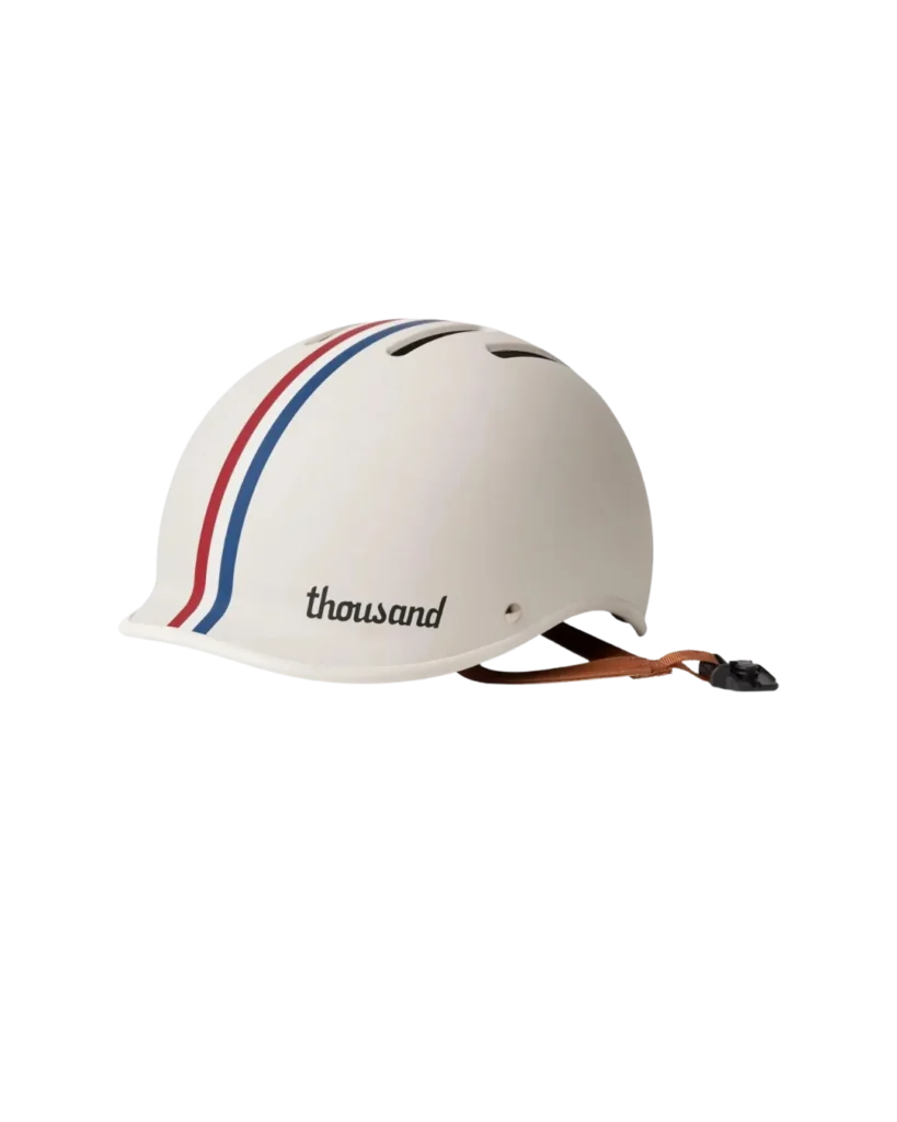 Cremefarbener Fahrradhelm Thousand Heritage 2.0 Speedway mit roten und blauen Streifen