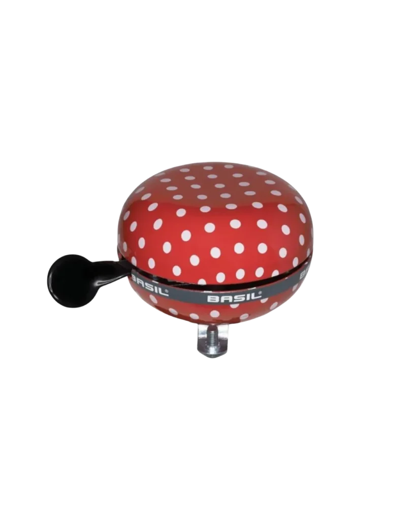 Rote Fahrradklingel Basil Ding-Dong mit weißen Punkten, 80 mm