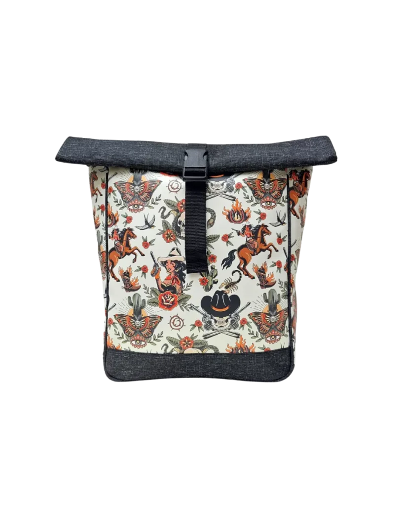 Ikuri Rucksack Damen Cowgirl – Fahrradrucksack mit Western-Motiven, Fahrradtasche und Rucksack in einem