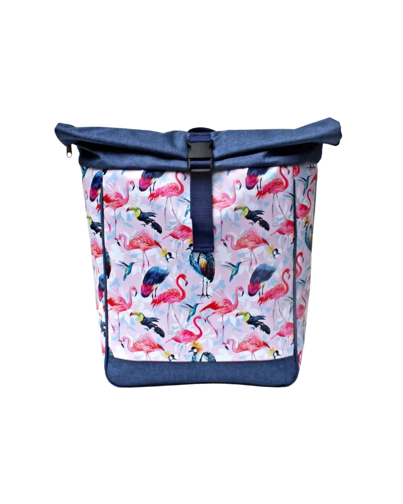 Ikuri Fahrradrucksack Damen Pajaros – Rucksack mit Flamingo und Vögeln, Fahrradtasche und Rucksack in einem