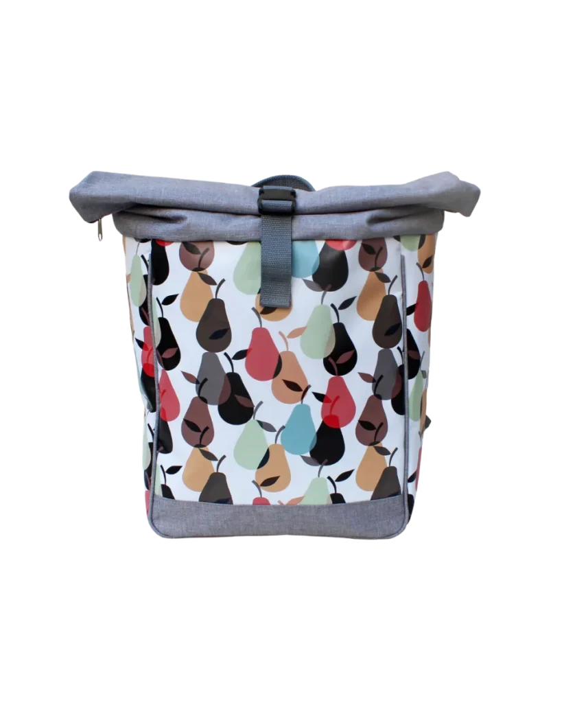 Ikuri Fahrradrucksack Damen Peras – bunter Rucksack mit Birnen-Print, Fahrradtasche und Rucksack in einem