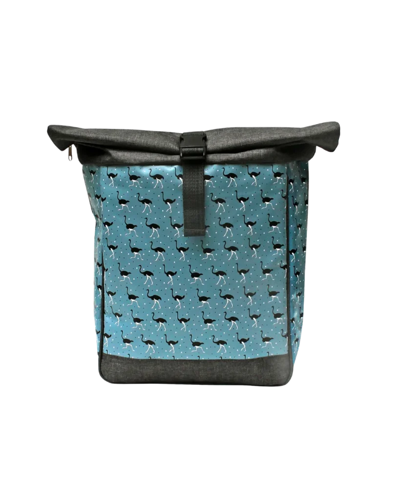 Ikuri Fahrradrucksack Damen Avestruz – Rucksack in Grau mit Straußenprint, Fahrradtasche und Rucksack in einem