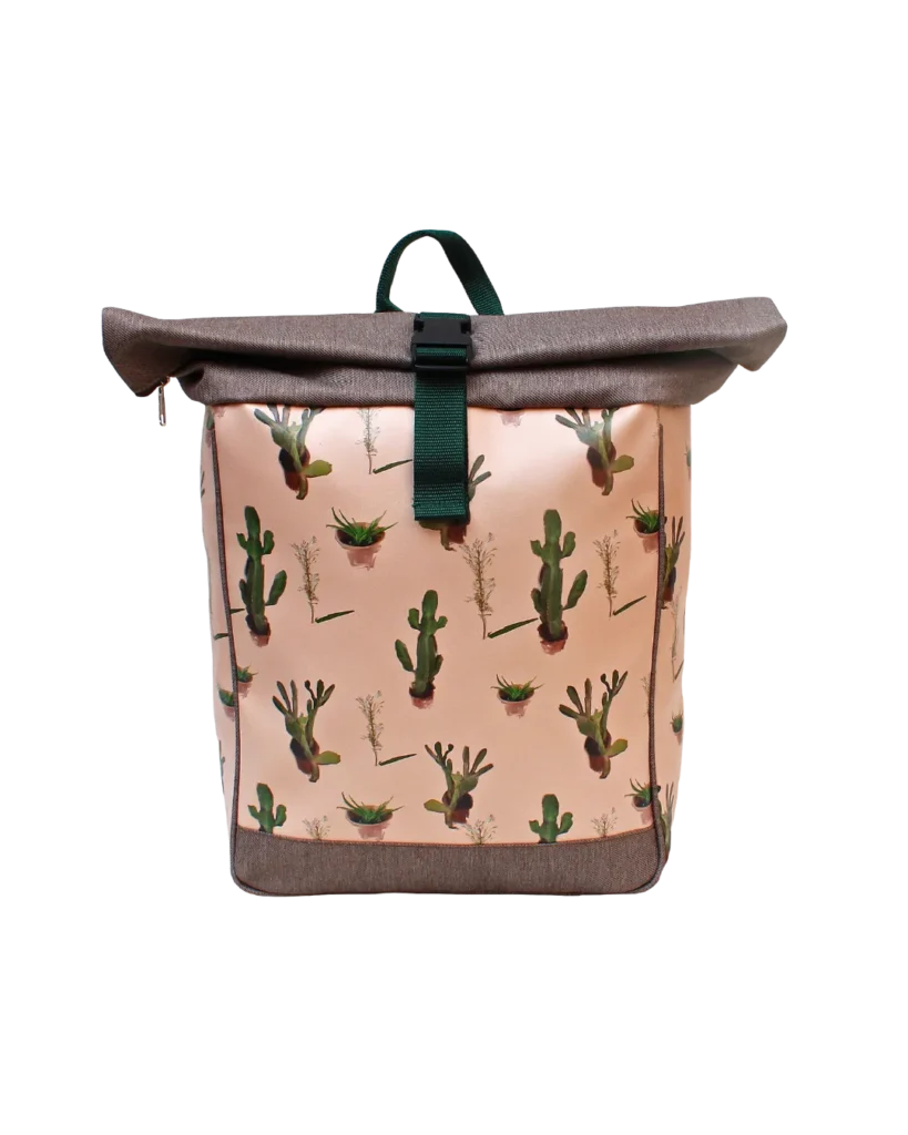 Ikuri Fahrradrucksack Damen Cactus – Rucksack mit Reflektoren und Kaktusprint, Fahrradtasche und Rucksack in einem