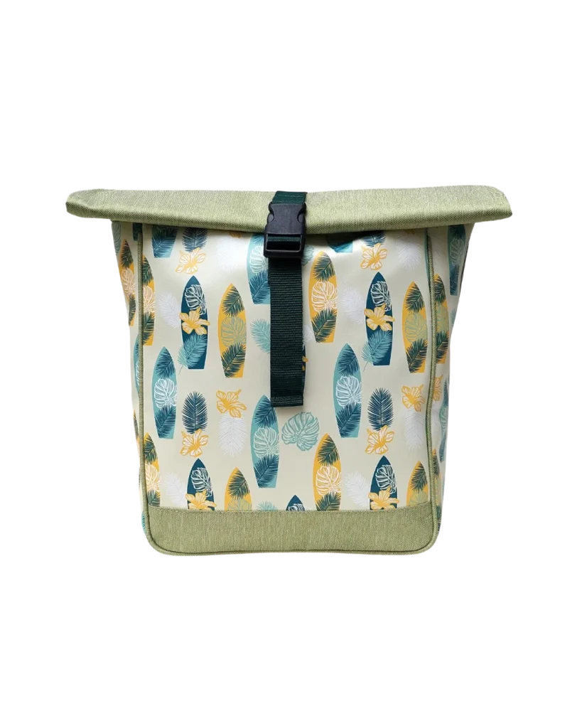 Ikuri Fahrradrucksack Damen Surf – bunter Rucksack mit Surfboard-Print, Fahrradtasche und Rucksack in einem