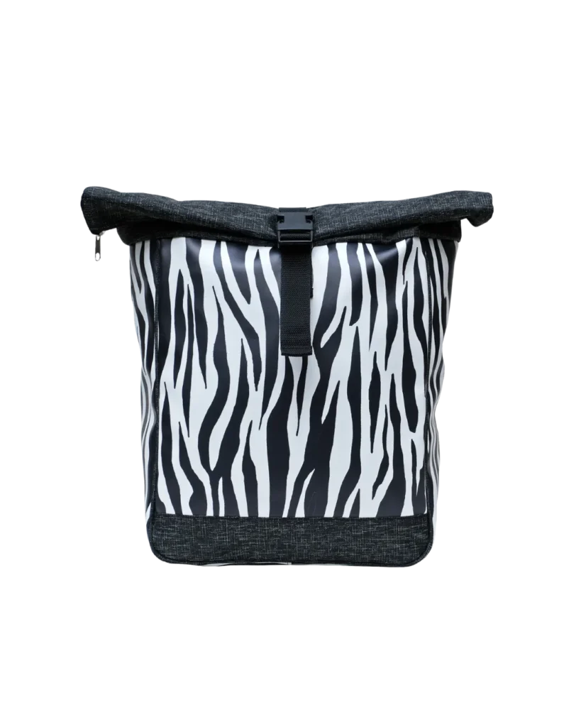 Ikuri Zebra Rucksack – Fahrradrucksack Damen im Zebraprint, Fahrradtasche und Rucksack in einem