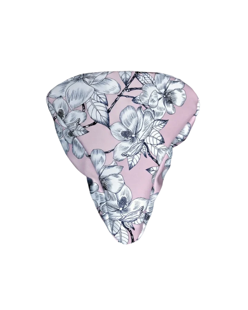 Ikuri Sattelschoner Magnolia mit Blumen in Rosa, passend zum Fahrradrucksack Damen und Rucksack mit Blumen