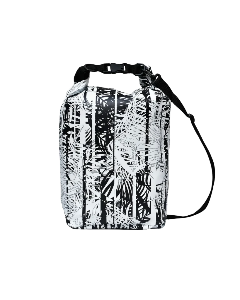 Ikuri Drybag Palmeras – Dry Bag Packsack mit Palmen in Schwarz-Weiß, 10 Liter