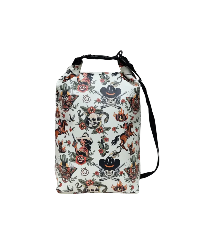 Ikuri Drybag Cowgirl – Tasche wasserdicht mit Western-Motiven in Braun und Beige, 10 Liter